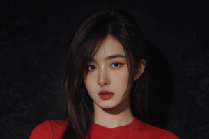 美女红色衣服牛仔裤配好看身材 黑色背景4K竖屏手机高清壁纸2400x3840免费下载