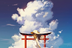 天空 云 海水 夏装连衣裙女生4k动漫壁纸