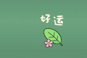 好运 叶子和小花 简约绿色背景4k壁纸