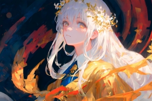 白色长头发 动漫女孩 花环 4k壁纸3840x2160
