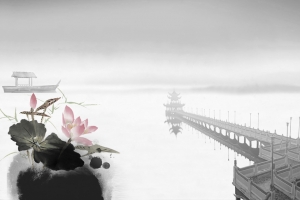 中国水墨江南小桥荷花西湖海报背景