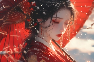 新娘雪中女孩古风高清壁纸 2880x1800免费下载