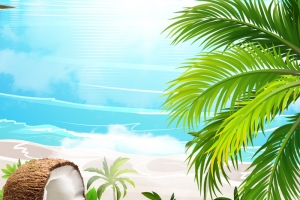 夏日海边椰子汁PSD分层主图背景素材