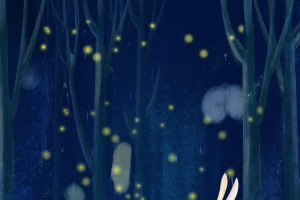 森系创意插画风你好晚安正能量背景模板