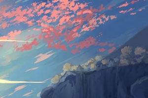 红色云彩手绘插画