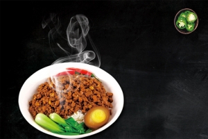 美味卤肉饭简约黑色质感背景