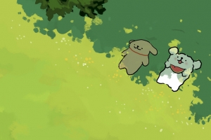 线条小狗绿色树荫车机4K高清横屏壁纸3840x2160免费下载