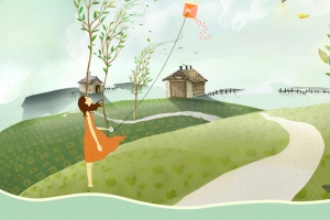 春游出行手绘柳树卡通绿色banner