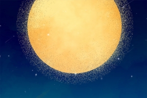 中秋插画房屋夜晚星空H5背景素材