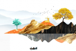 山水线稿素材文件-4张高清PNG透明漂浮元素设计素材免费下载