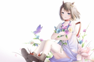 可爱女孩子 少女 花 白色背景4k动漫壁纸3840x2160