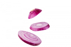 紫色被切片的洋葱掉落着