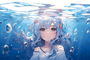 水下水泡动漫女孩 2880x1800高清壁纸免费下载