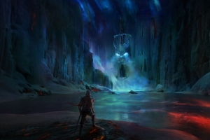 3840x2160 骑士 湖 洞穴 城堡 恐怖 幻想 艺术壁纸 背景