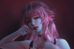 红色眼睛 粉色头发动漫美女平板电脑壁纸