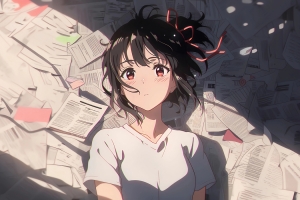 报纸墙 动漫少女人物平板壁纸