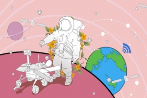 可爱手绘粉色太空人背景素材