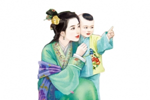母亲抱着孩童