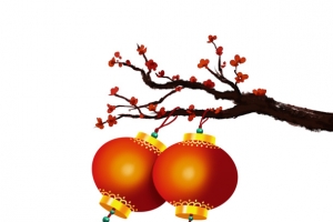 新年红色梅花手提灯笼  手绘