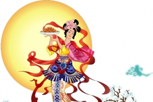 中秋节月亮上的树枝和美女