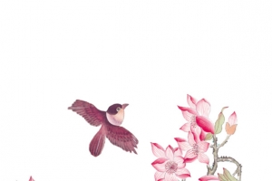 水彩桃花麻雀小鸟