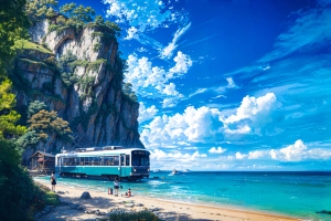 碧波云崖轨 海边 列车 4k风景壁纸3840x2400