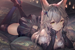 美少女 兽耳 猫耳 黑色裙子 黑色裤袜 4k动漫美女壁纸