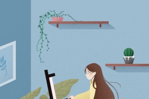 手绘正在画画的女生海报