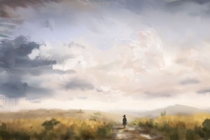 3840x2160 女孩 孤独 孤独 剪影 道路 画布 绘画壁纸 背景
