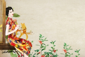 文艺古典美女中国风质感纹理棕色背景