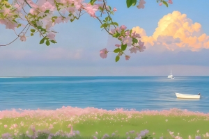 海边 鲜花 唯美风景 3440x1440带鱼屏壁纸
