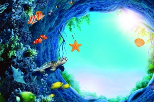 海底世界卡通蓝色海报背景Banner