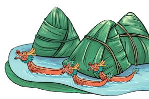 手绘端午节装饰插图龙舟与粽子插