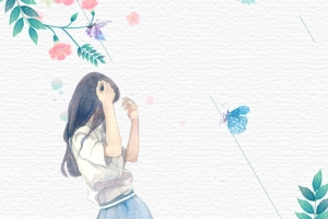 夏季女孩小清新手绘文艺灰色背景
