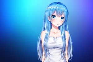 Aqua Blue 女生蓝色眼睛长发4k壁纸