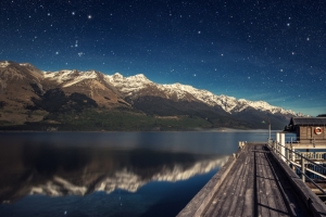 新西兰瓦卡蒂普湖月夜3440x1440壁纸