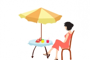 手绘夏日美女休息