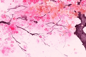粉色手绘桃花节春游桃花树下棋盘背景