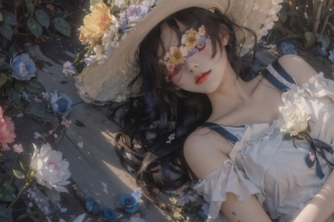 动漫美女 鲜花 帽子 唯美 好看 4K壁纸