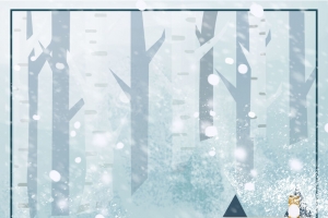 手绘冬天堆雪人雪景图