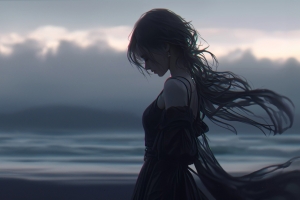 暗色系女孩长发黑裙车机高清横屏壁纸 2880x1800免费下载