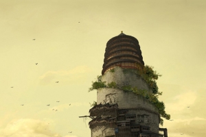 残缺破碎的古塔海报背景