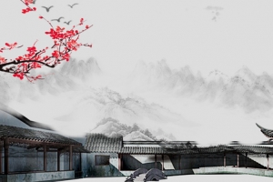 中国风建筑古典徽派灰色banner