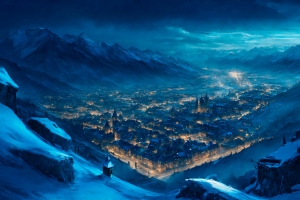 山谷之城灯光风景 2880x1800高清壁纸免费下载