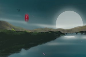 七夕 厚涂 山水画 忘忧草 3440x1440带鱼屏风景壁纸