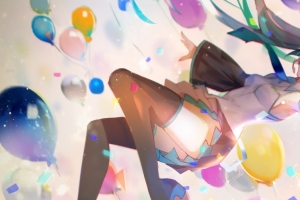miku初音未来 气球 3440x1440动漫带鱼屏壁纸