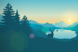 山 日出 鹿 简约 极简主义风景3440x1440壁纸