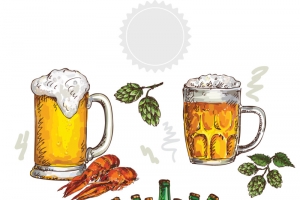 彩绘啤酒夜宵美食矢量素材