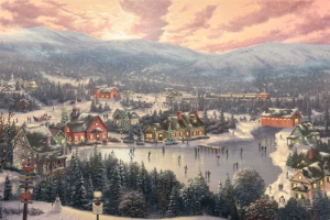 雪花,湖,日落,托马斯·金凯德风景画图片