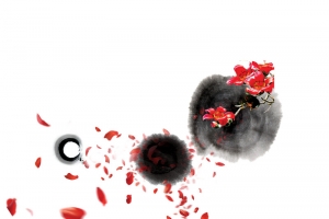 墨画上的花瓣